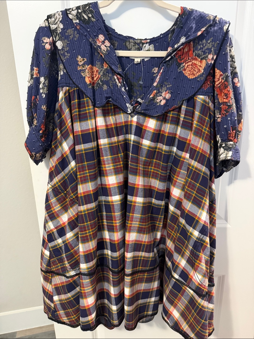Women’s Pilcro Navy Floral & Plaid Mixed-Print Dress